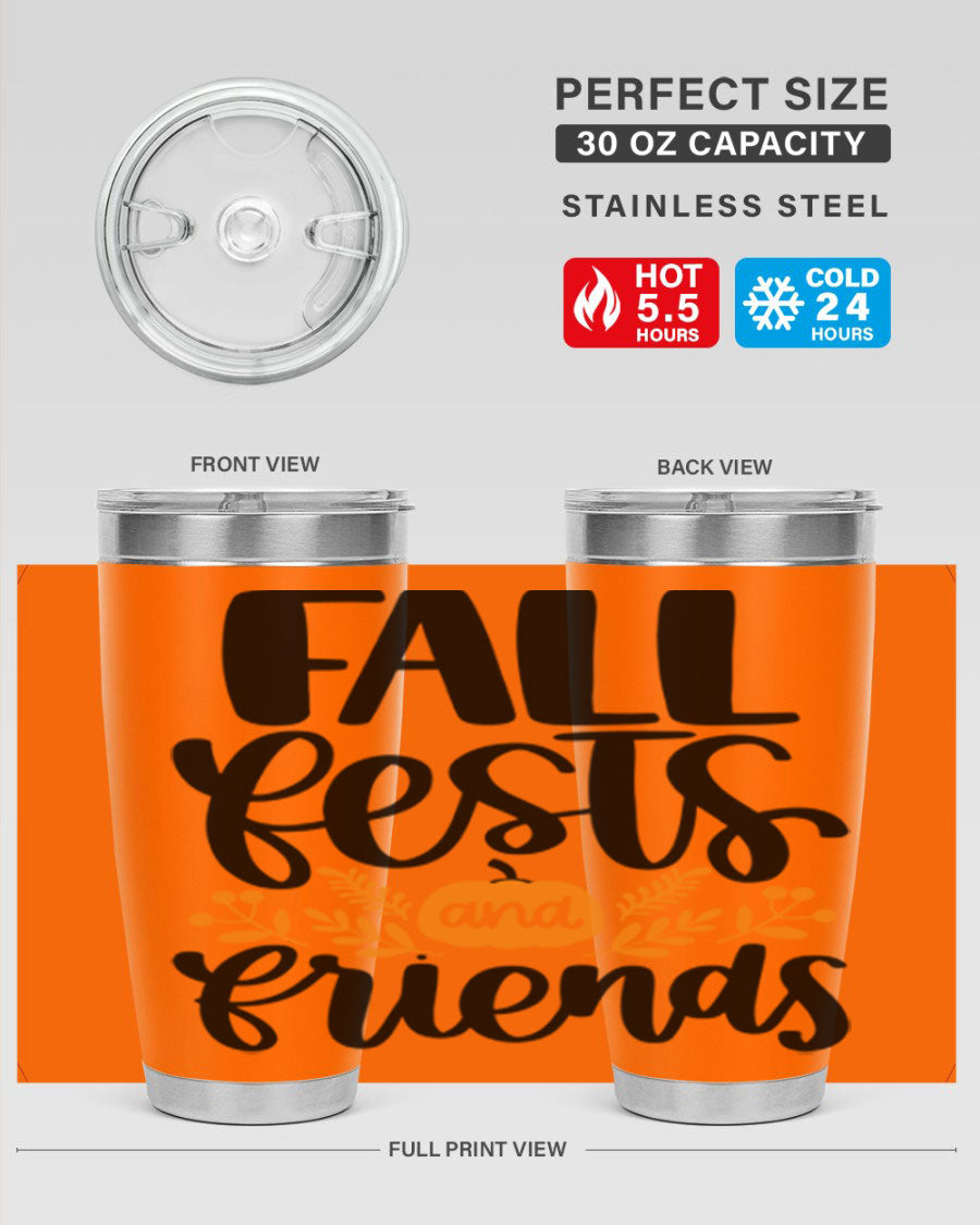 Fall Fests And Friends 20oz Tumbler in stainless steel with a stylish design, perfect for hot and cold beverages.