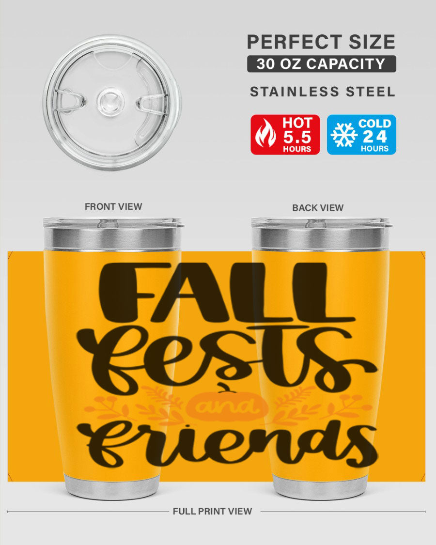 Fall Fests And Friends 20oz Tumbler in stainless steel with a stylish design, perfect for hot and cold beverages.