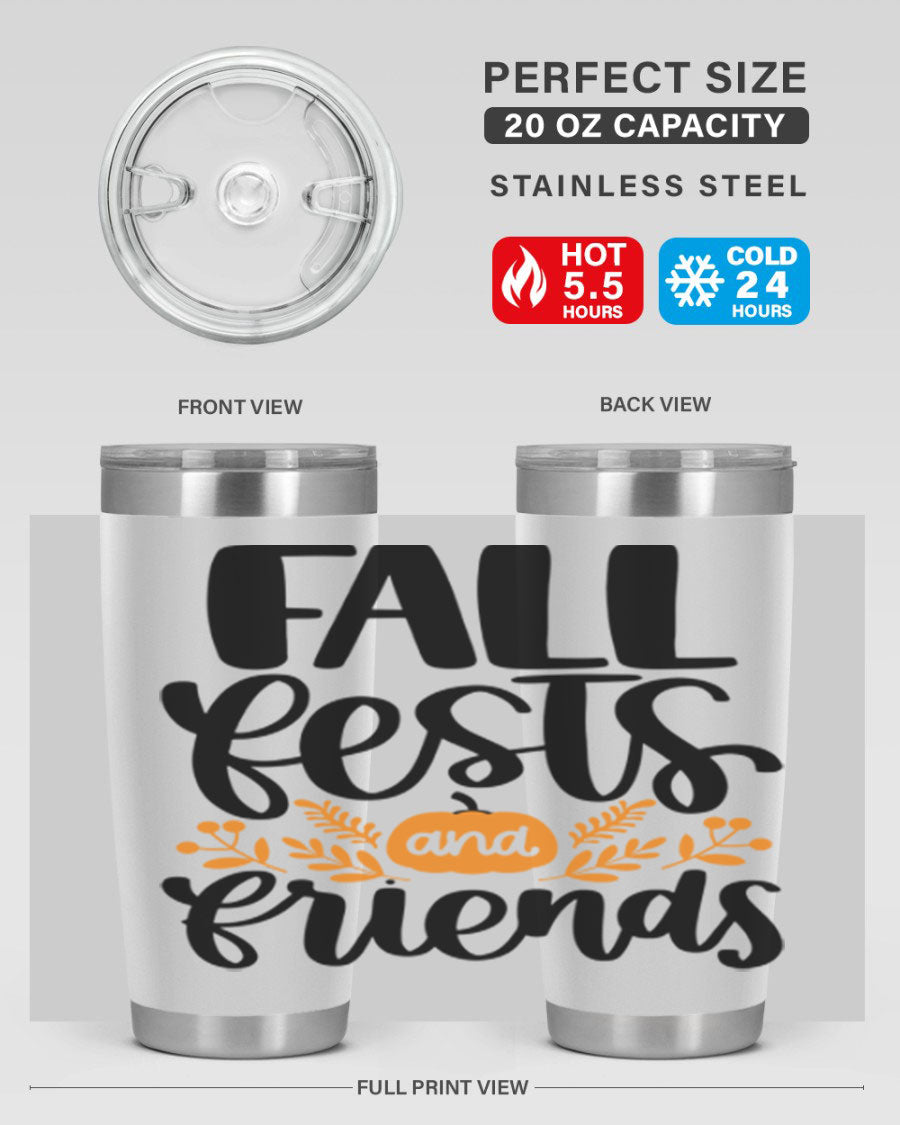 Fall Fests And Friends 20oz Tumbler in stainless steel with a stylish design, perfect for hot and cold beverages.