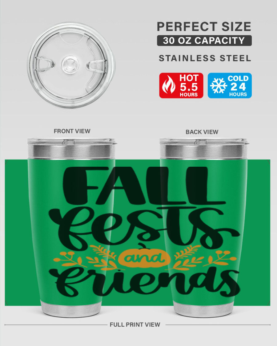 Fall Fests And Friends 20oz Tumbler in stainless steel with a stylish design, perfect for hot and cold beverages.