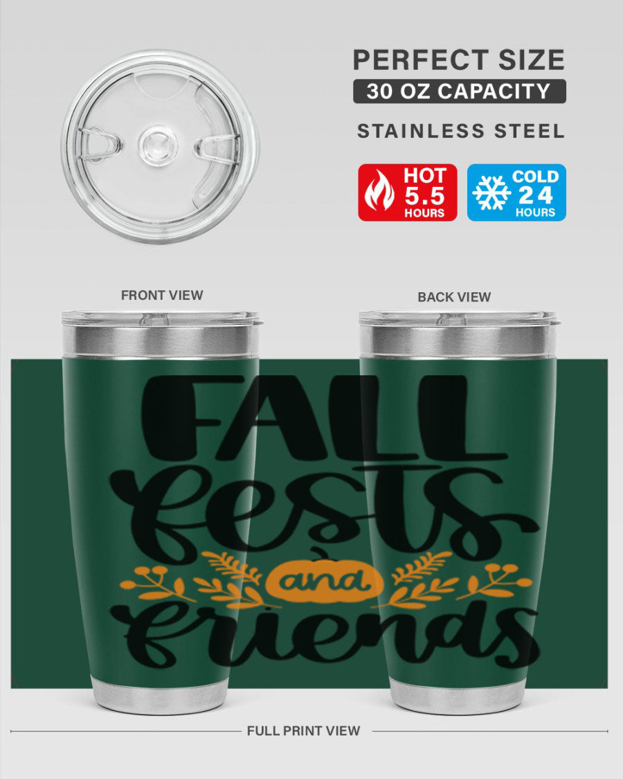 Fall Fests And Friends 20oz Tumbler in stainless steel with a stylish design, perfect for hot and cold beverages.