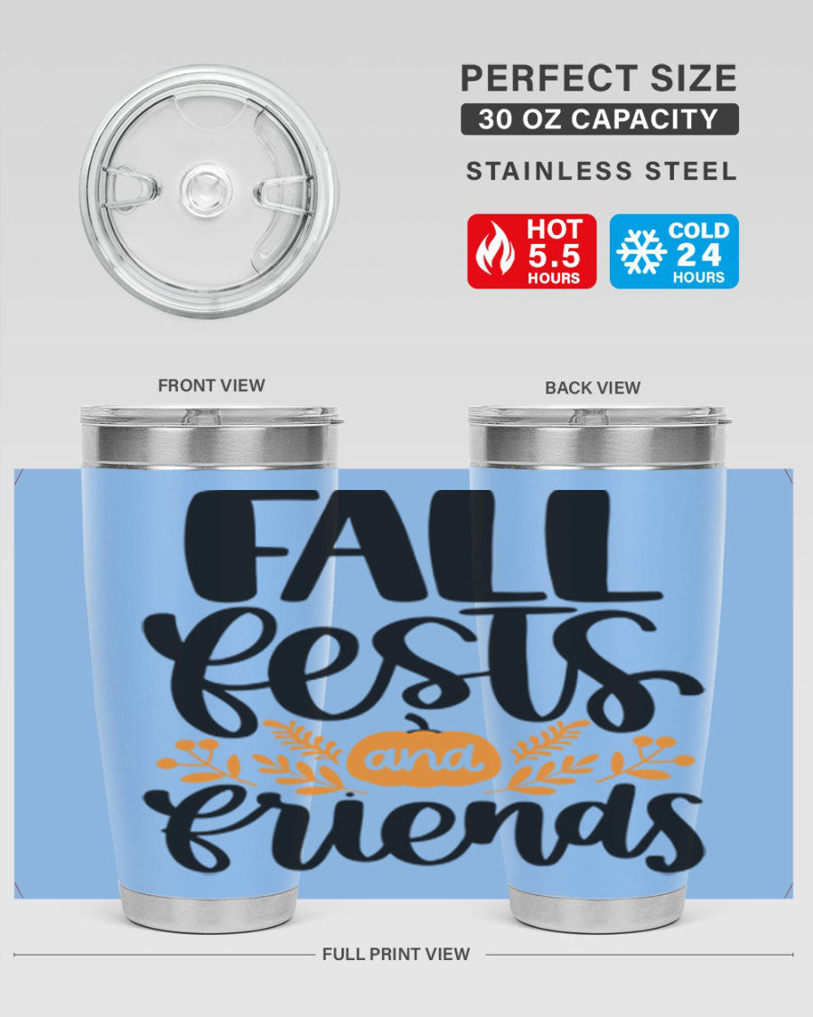 Fall Fests And Friends 20oz Tumbler in stainless steel with a stylish design, perfect for hot and cold beverages.