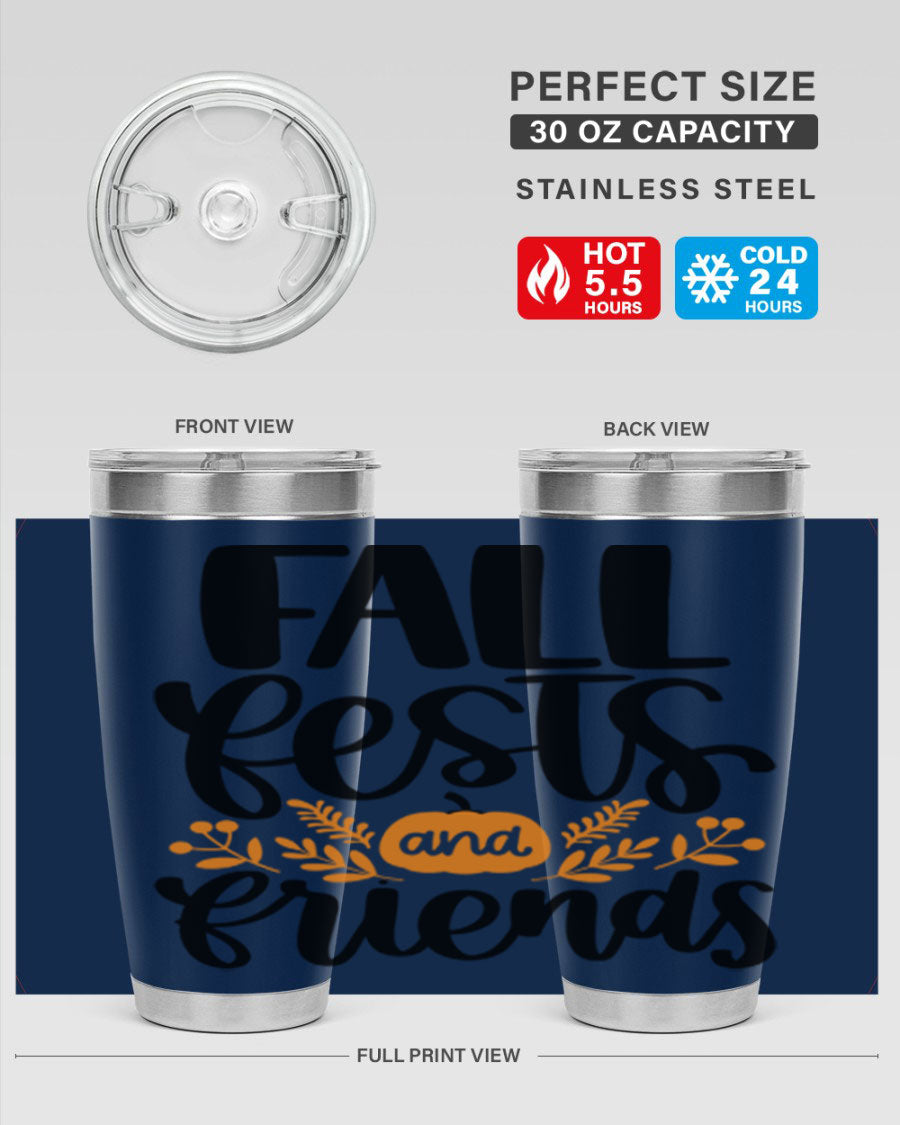 Fall Fests And Friends 20oz Tumbler in stainless steel with a stylish design, perfect for hot and cold beverages.