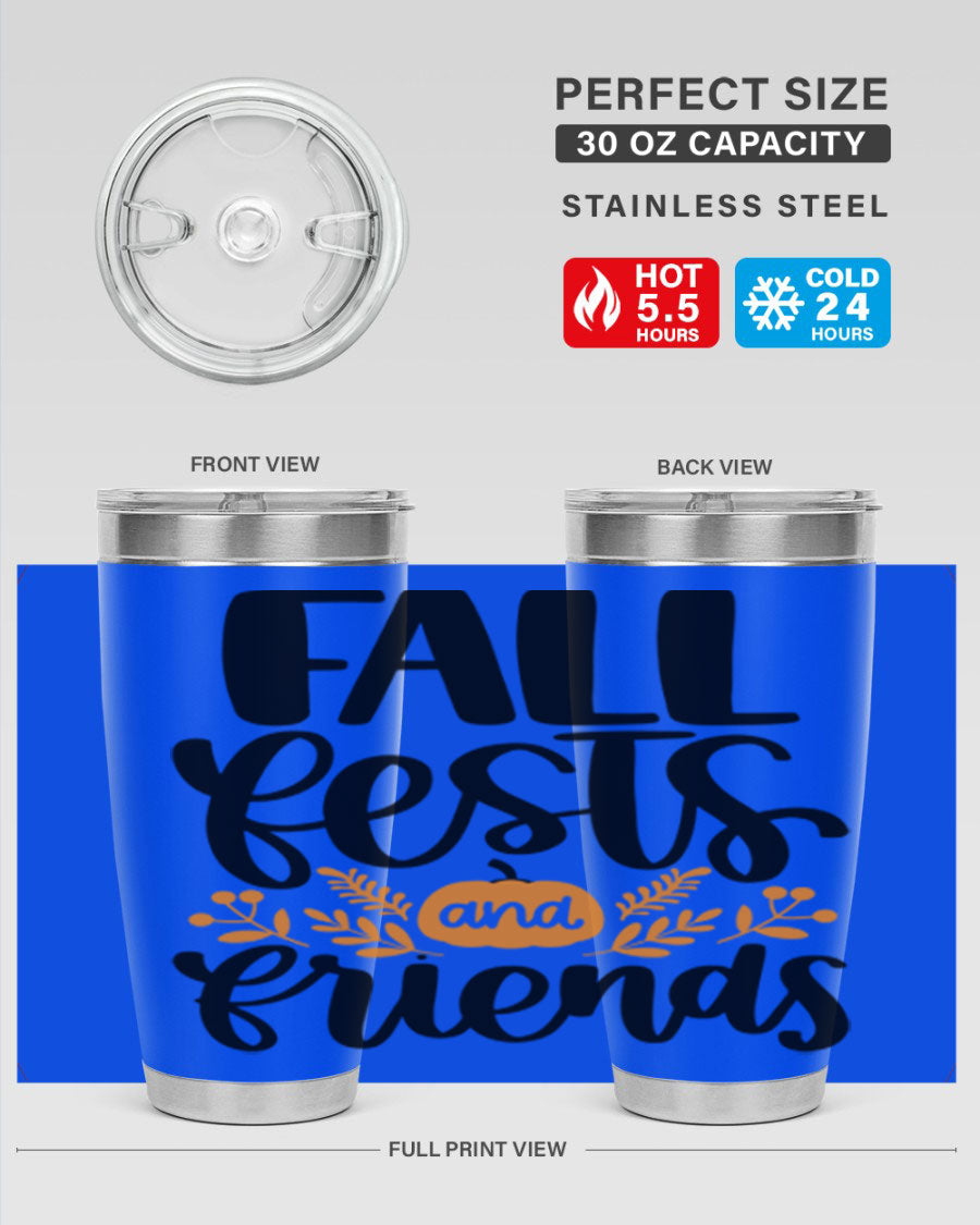 Fall Fests And Friends 20oz Tumbler in stainless steel with a stylish design, perfect for hot and cold beverages.