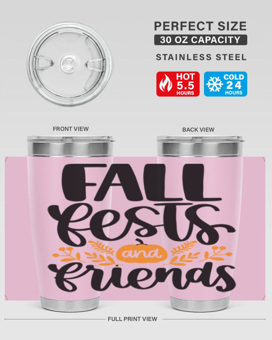Fall Fests And Friends 20oz Tumbler in stainless steel with a stylish design, perfect for hot and cold beverages.