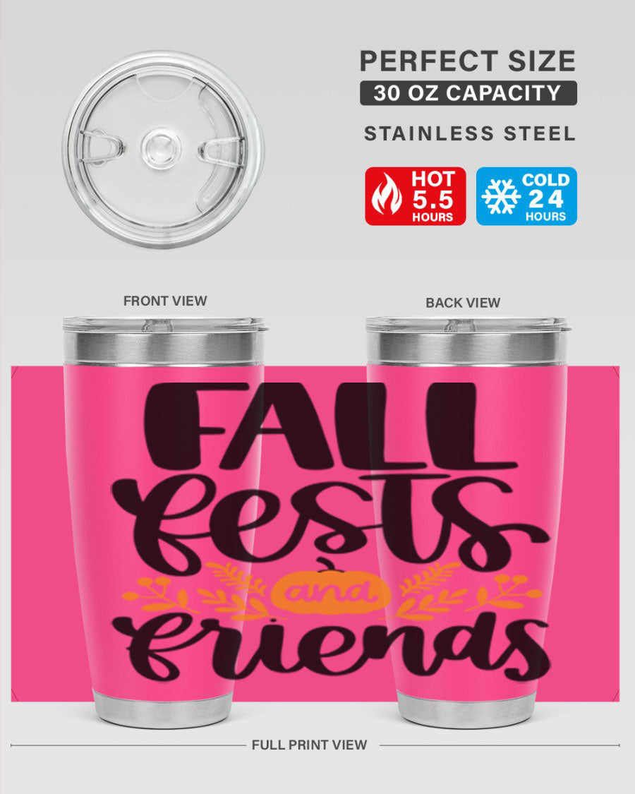 Fall Fests And Friends 20oz Tumbler in stainless steel with a stylish design, perfect for hot and cold beverages.