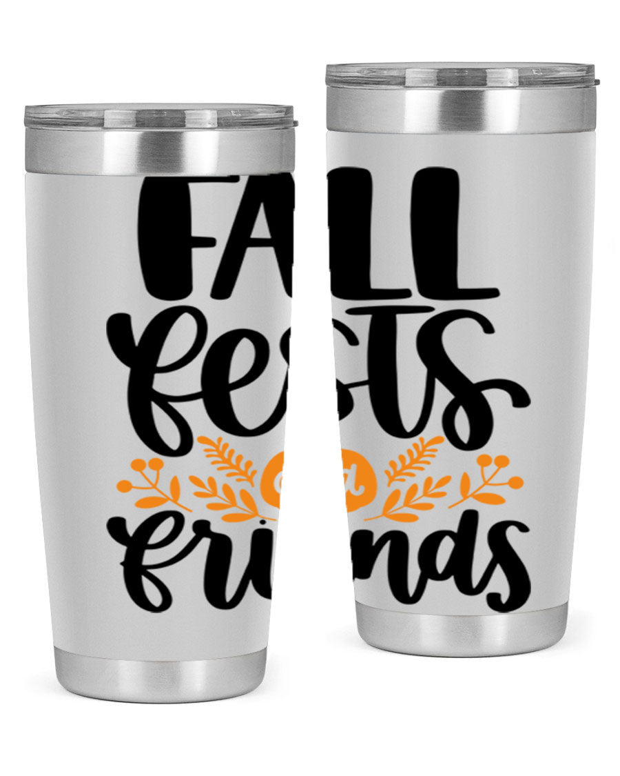 Fall Fests And Friends 20oz Tumbler in stainless steel with a stylish design, perfect for hot and cold beverages.