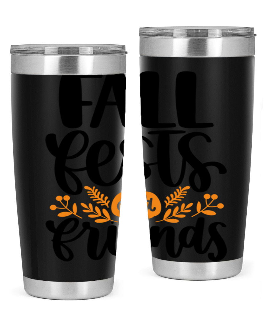 Fall Fests And Friends 20oz Tumbler in stainless steel with a stylish design, perfect for hot and cold beverages.