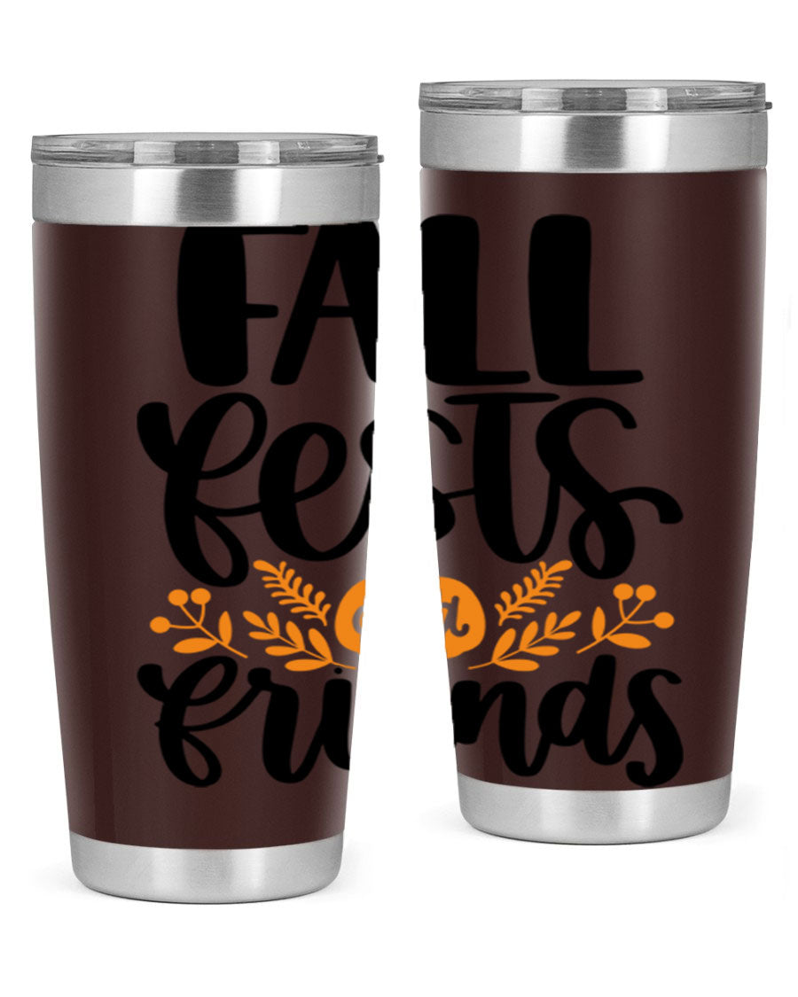Fall Fests And Friends 20oz Tumbler in stainless steel with a stylish design, perfect for hot and cold beverages.