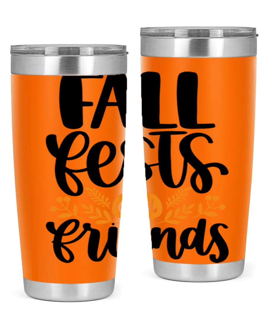 Fall Fests And Friends 20oz Tumbler in stainless steel with a stylish design, perfect for hot and cold beverages.