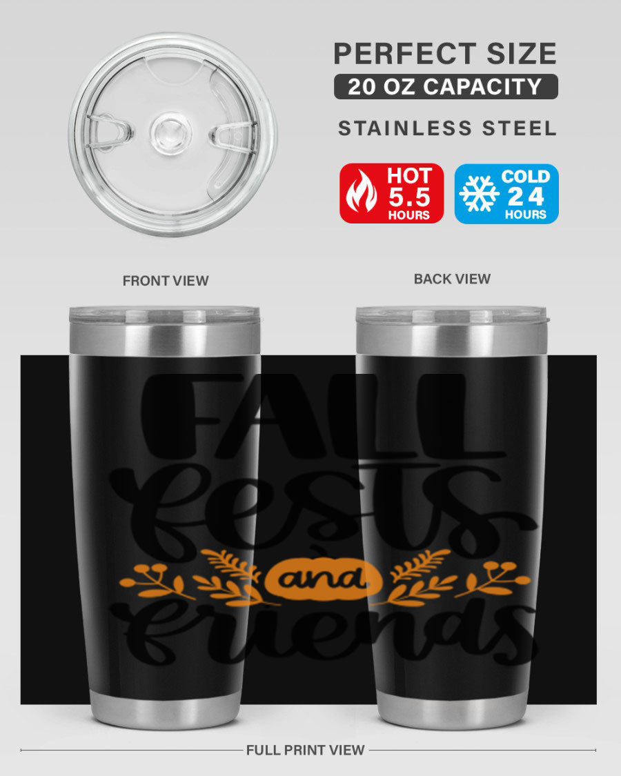 Fall Fests And Friends 20oz Tumbler in stainless steel with a stylish design, perfect for hot and cold beverages.