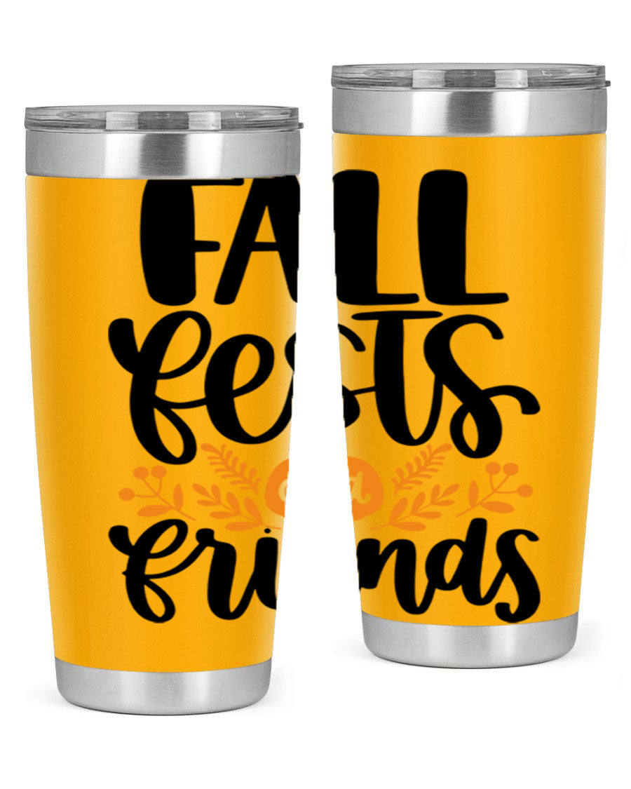Fall Fests And Friends 20oz Tumbler in stainless steel with a stylish design, perfect for hot and cold beverages.