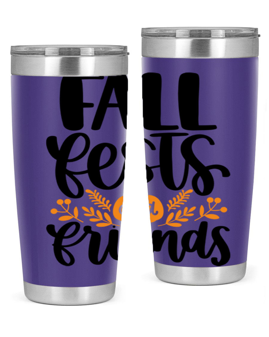 Fall Fests And Friends 20oz Tumbler in stainless steel with a stylish design, perfect for hot and cold beverages.