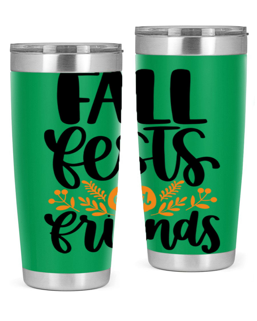 Fall Fests And Friends 20oz Tumbler in stainless steel with a stylish design, perfect for hot and cold beverages.
