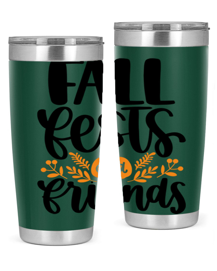 Fall Fests And Friends 20oz Tumbler in stainless steel with a stylish design, perfect for hot and cold beverages.