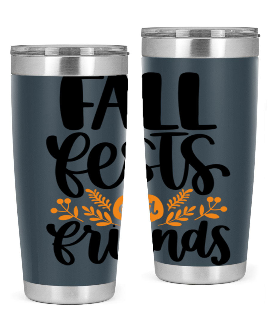 Fall Fests And Friends 20oz Tumbler in stainless steel with a stylish design, perfect for hot and cold beverages.