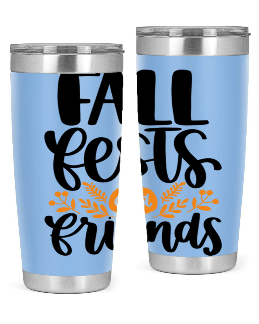 Fall Fests And Friends 20oz Tumbler in stainless steel with a stylish design, perfect for hot and cold beverages.