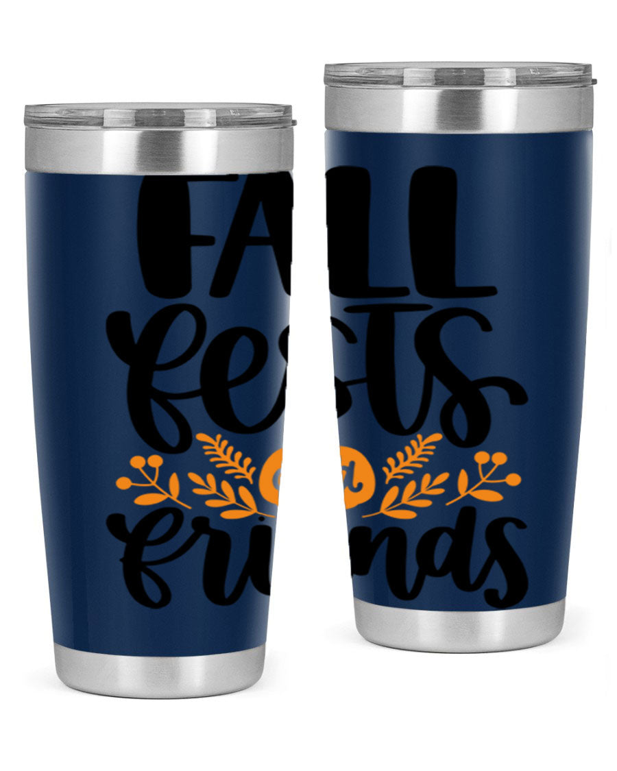 Fall Fests And Friends 20oz Tumbler in stainless steel with a stylish design, perfect for hot and cold beverages.