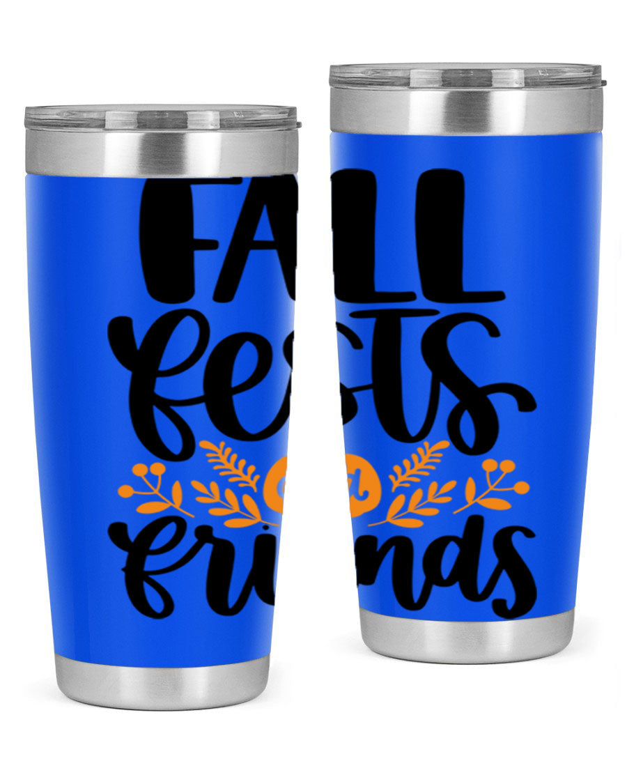 Fall Fests And Friends 20oz Tumbler in stainless steel with a stylish design, perfect for hot and cold beverages.
