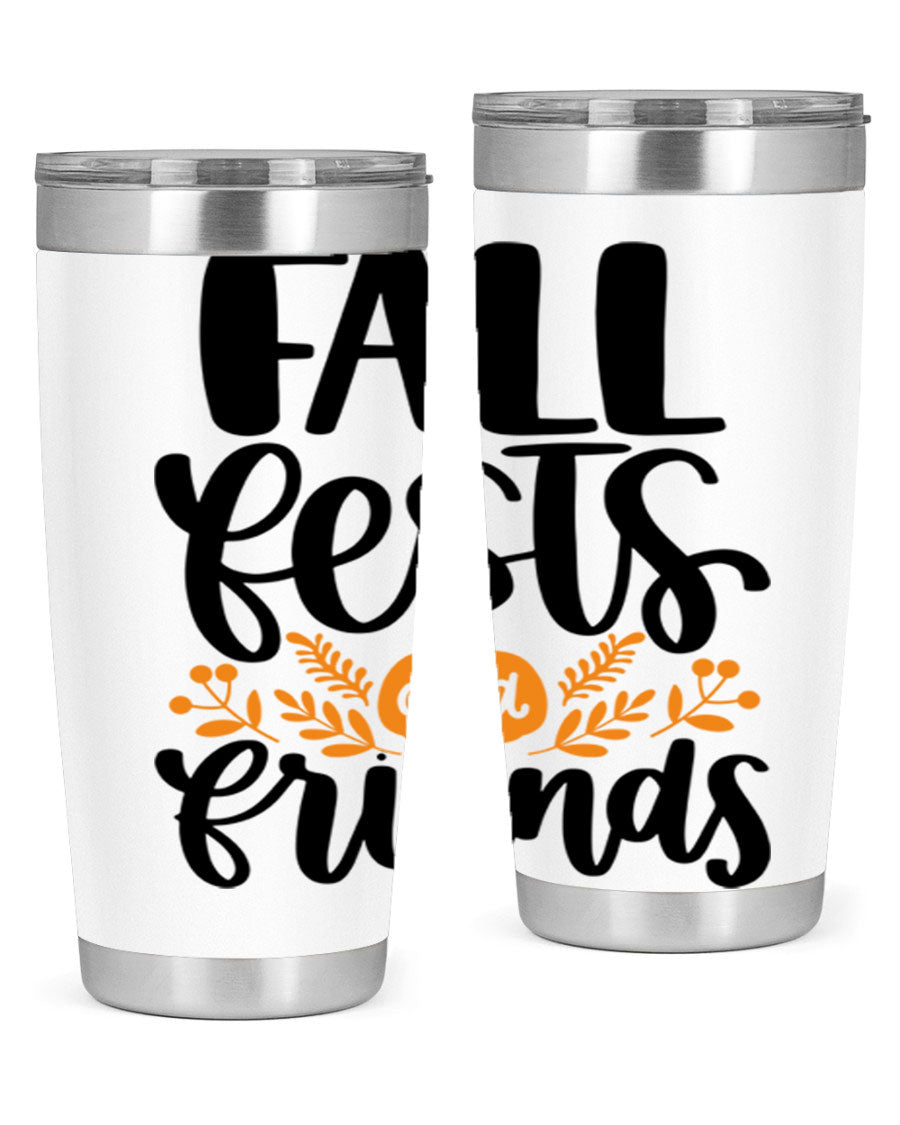 Fall Fests And Friends 20oz Tumbler in stainless steel with a stylish design, perfect for hot and cold beverages.