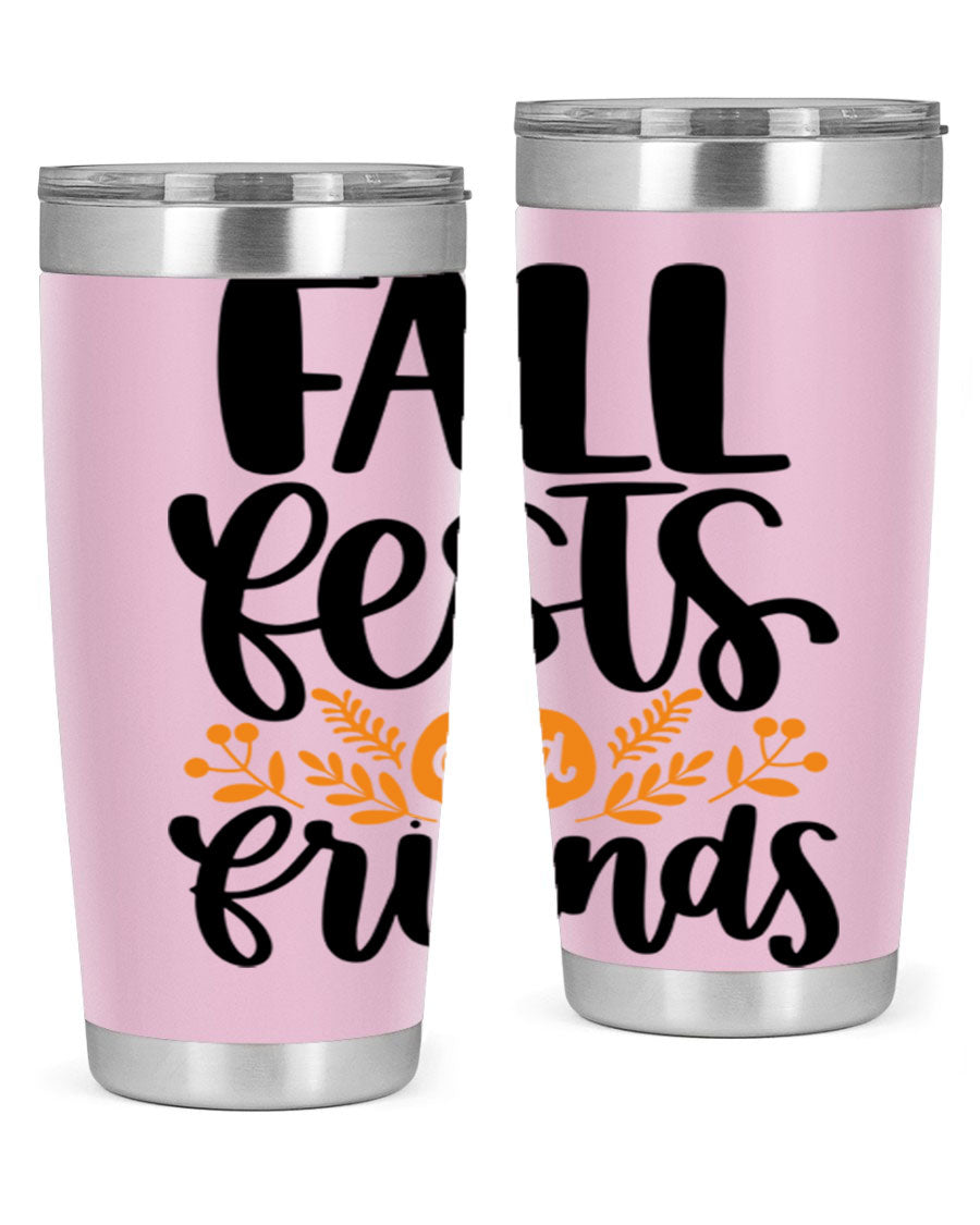 Fall Fests And Friends 20oz Tumbler in stainless steel with a stylish design, perfect for hot and cold beverages.
