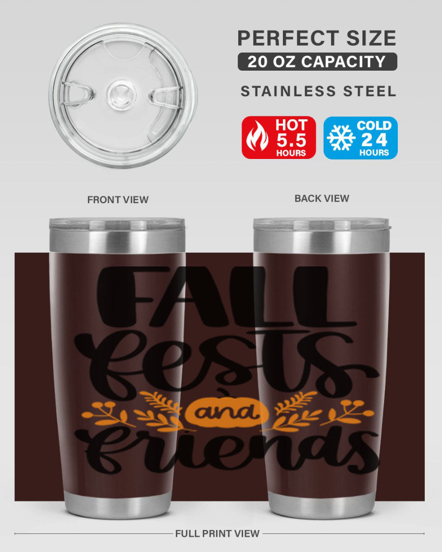 Fall Fests And Friends 20oz Tumbler in stainless steel with a stylish design, perfect for hot and cold beverages.