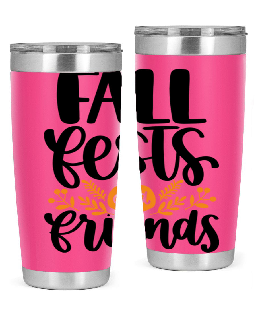 Fall Fests And Friends 20oz Tumbler in stainless steel with a stylish design, perfect for hot and cold beverages.