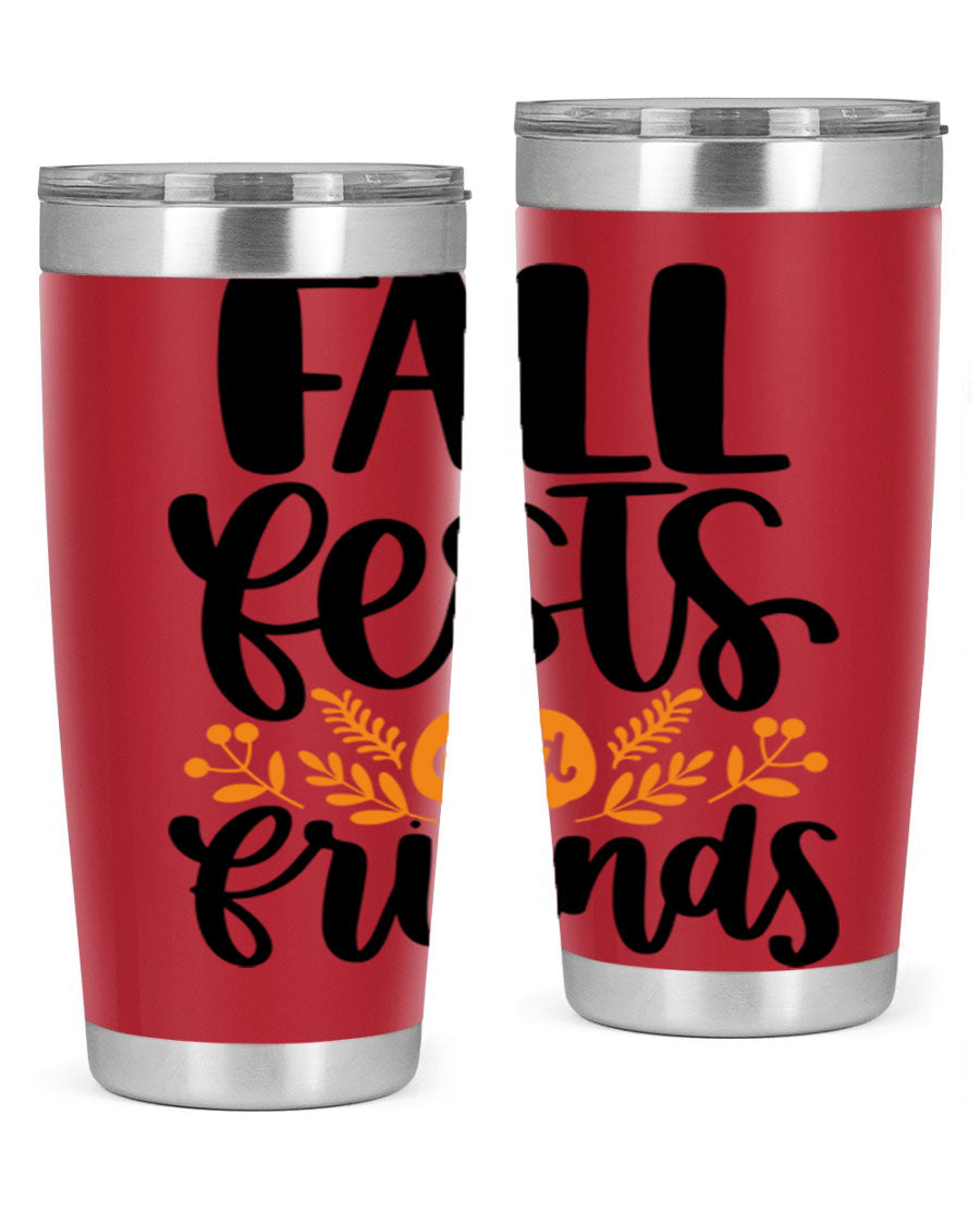 Fall Fests And Friends 20oz Tumbler in stainless steel with a stylish design, perfect for hot and cold beverages.