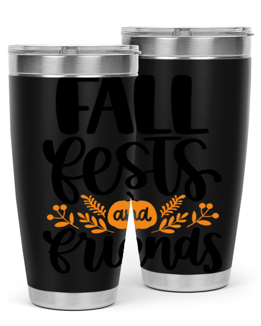 Fall Fests And Friends 20oz Tumbler in stainless steel with a stylish design, perfect for hot and cold beverages.