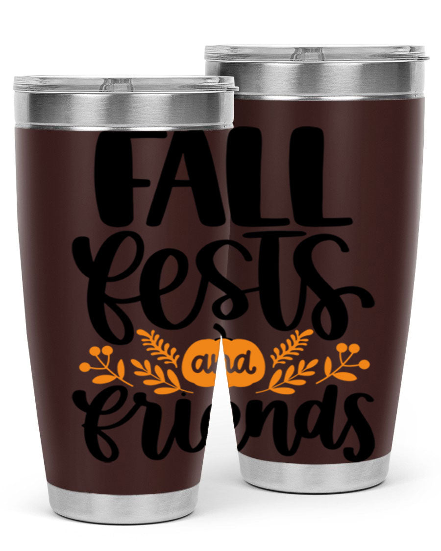 Fall Fests And Friends 20oz Tumbler in stainless steel with a stylish design, perfect for hot and cold beverages.