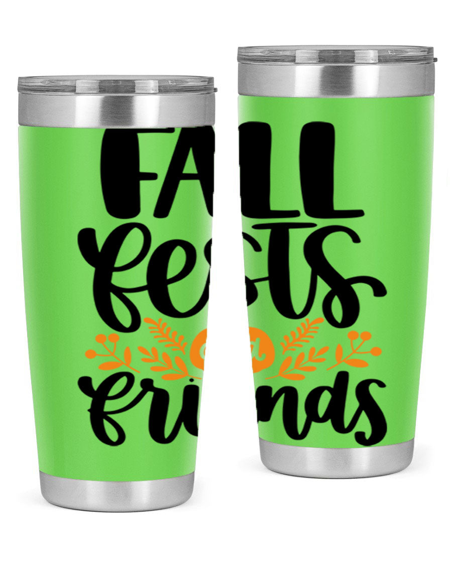 Fall Fests And Friends 20oz Tumbler in stainless steel with a stylish design, perfect for hot and cold beverages.
