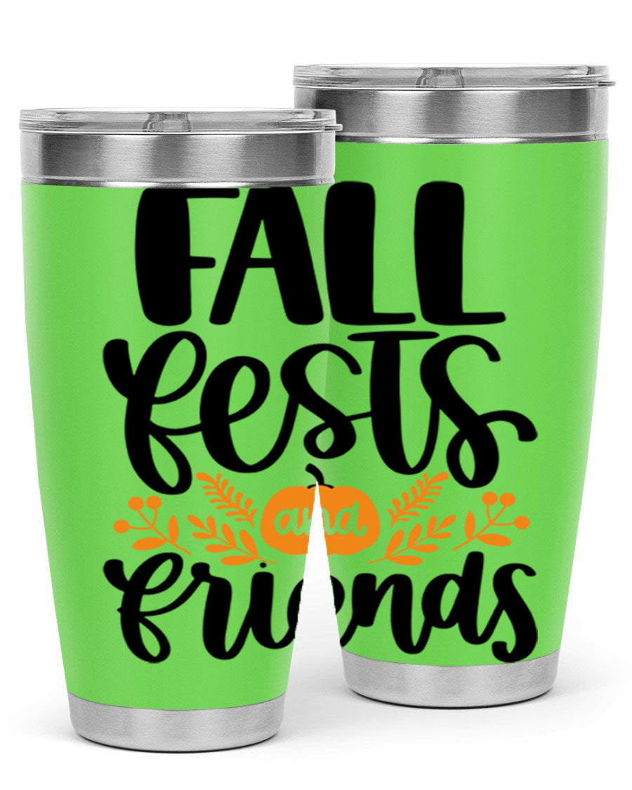 Fall Fests And Friends 20oz Tumbler in stainless steel with a stylish design, perfect for hot and cold beverages.