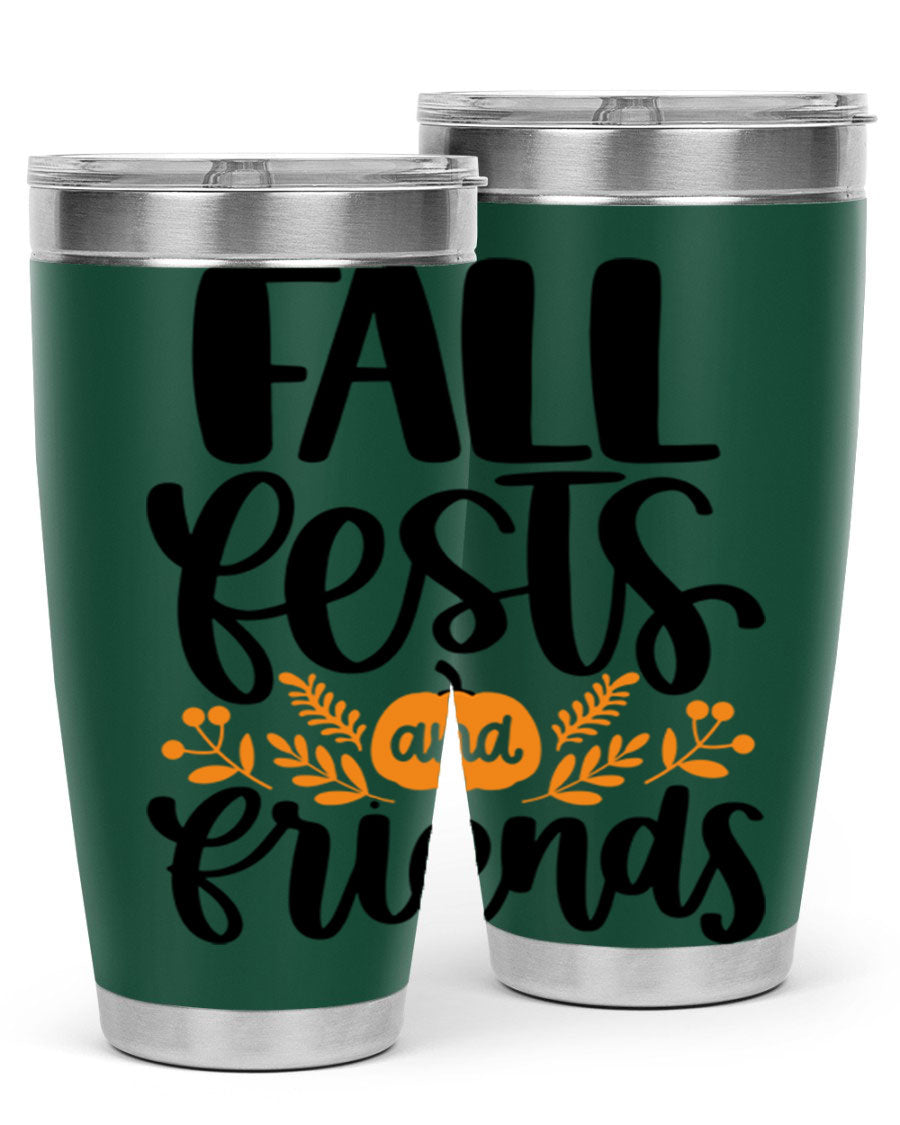 Fall Fests And Friends 20oz Tumbler in stainless steel with a stylish design, perfect for hot and cold beverages.