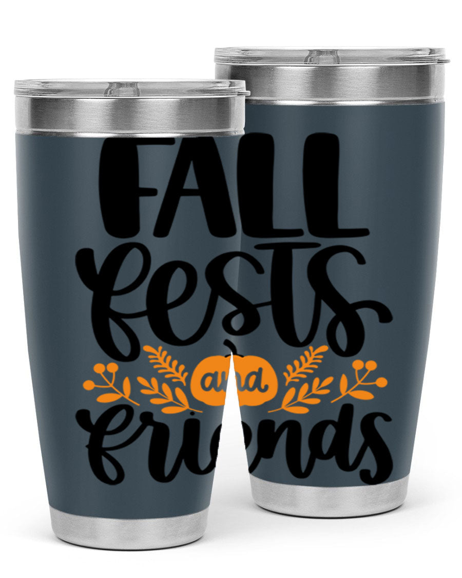 Fall Fests And Friends 20oz Tumbler in stainless steel with a stylish design, perfect for hot and cold beverages.