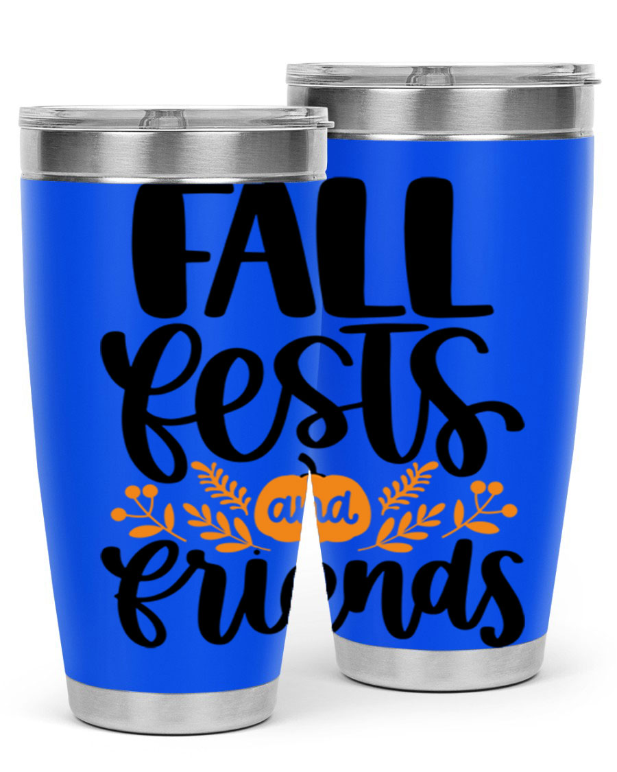 Fall Fests And Friends 20oz Tumbler in stainless steel with a stylish design, perfect for hot and cold beverages.