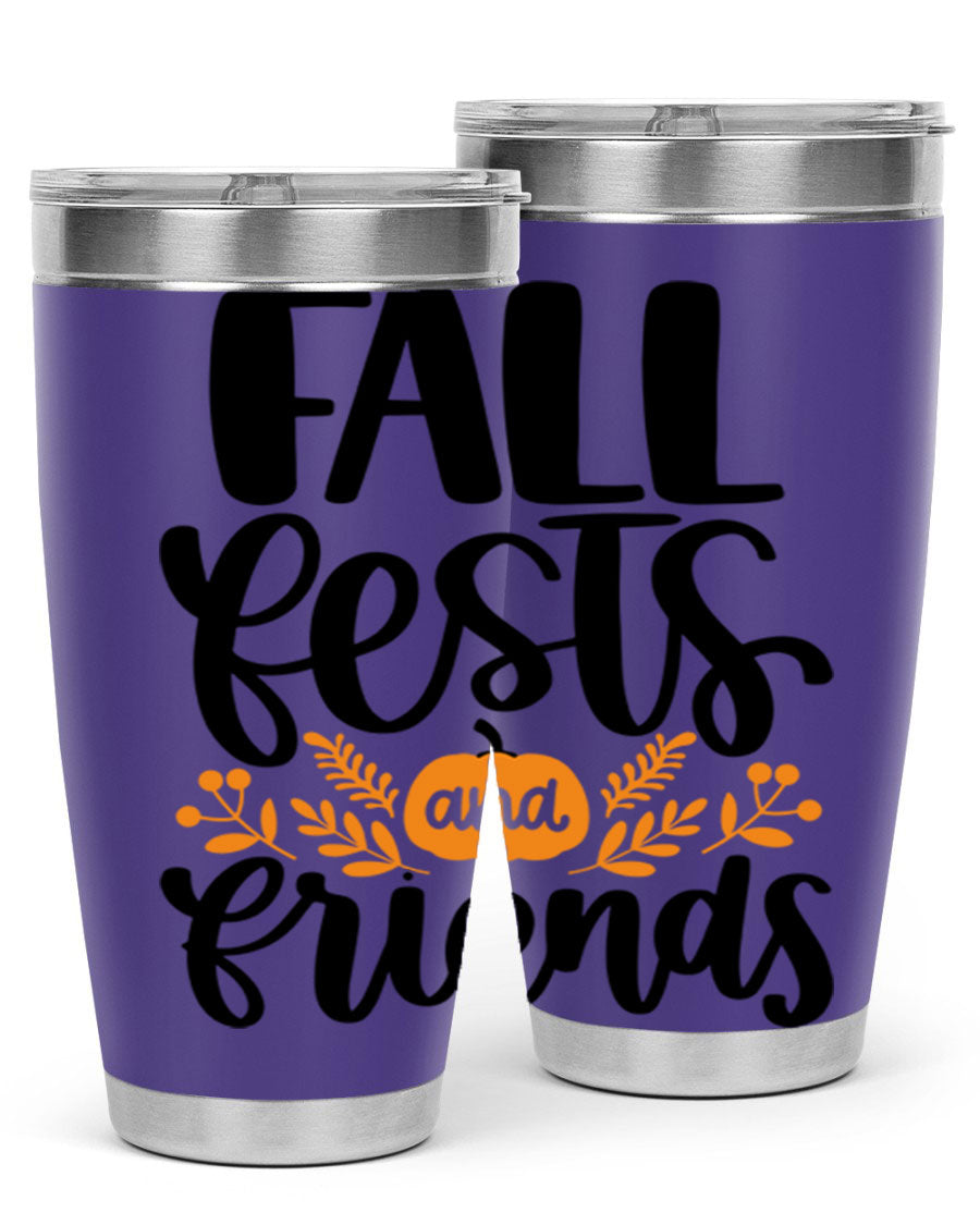 Fall Fests And Friends 20oz Tumbler in stainless steel with a stylish design, perfect for hot and cold beverages.
