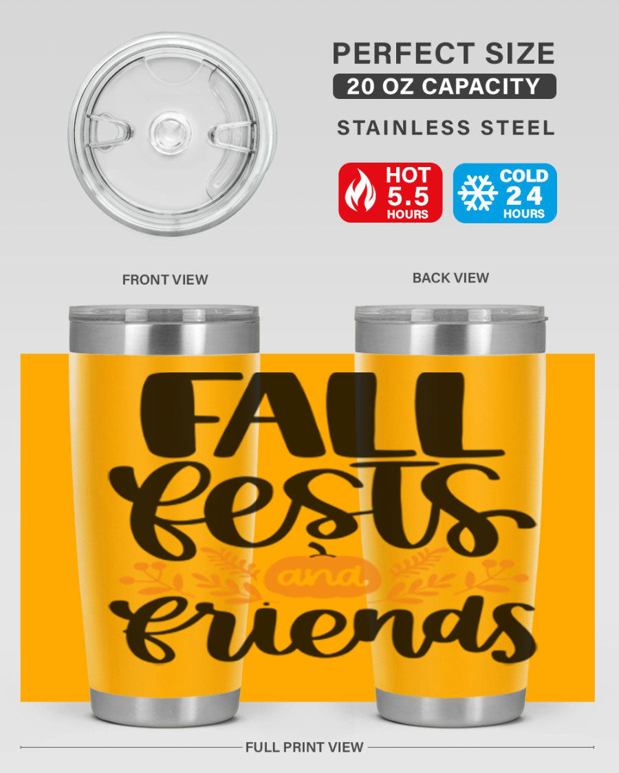 Fall Fests And Friends 20oz Tumbler in stainless steel with a stylish design, perfect for hot and cold beverages.