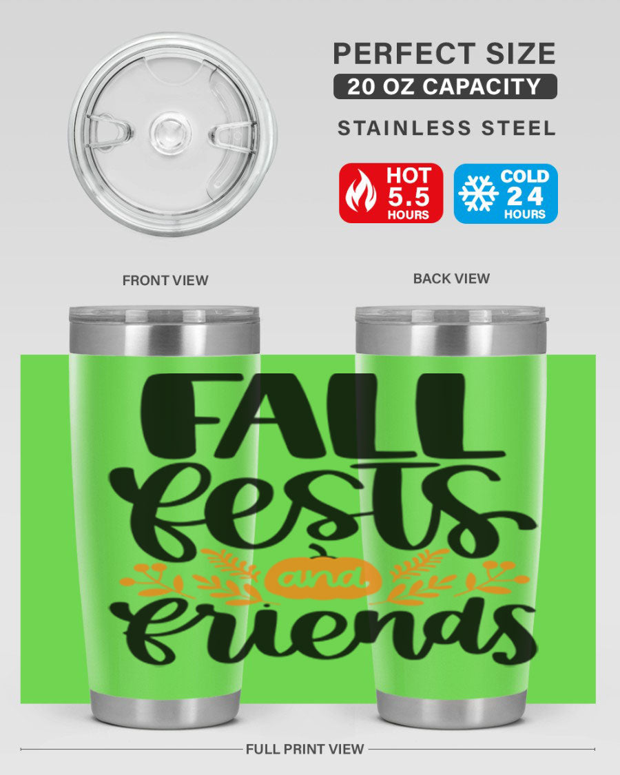Fall Fests And Friends 20oz Tumbler in stainless steel with a stylish design, perfect for hot and cold beverages.