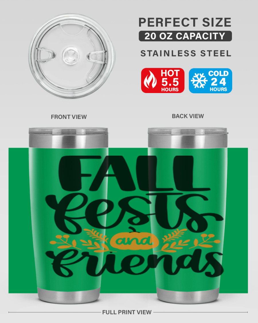 Fall Fests And Friends 20oz Tumbler in stainless steel with a stylish design, perfect for hot and cold beverages.