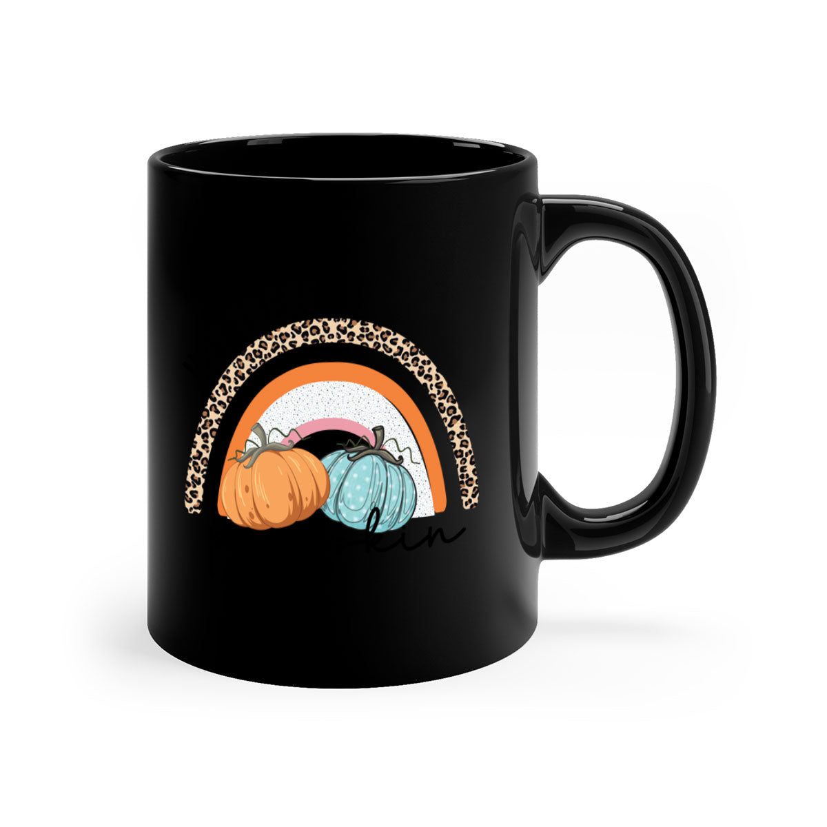 Fall Hey There Pumpkin Mug with colorful handle and interior, showcasing a glossy finish and autumn-themed design.