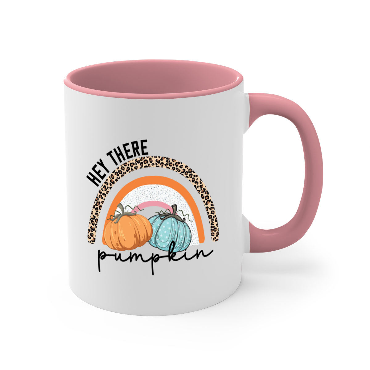 Fall Hey There Pumpkin Mug with colorful handle and interior, showcasing a glossy finish and autumn-themed design.