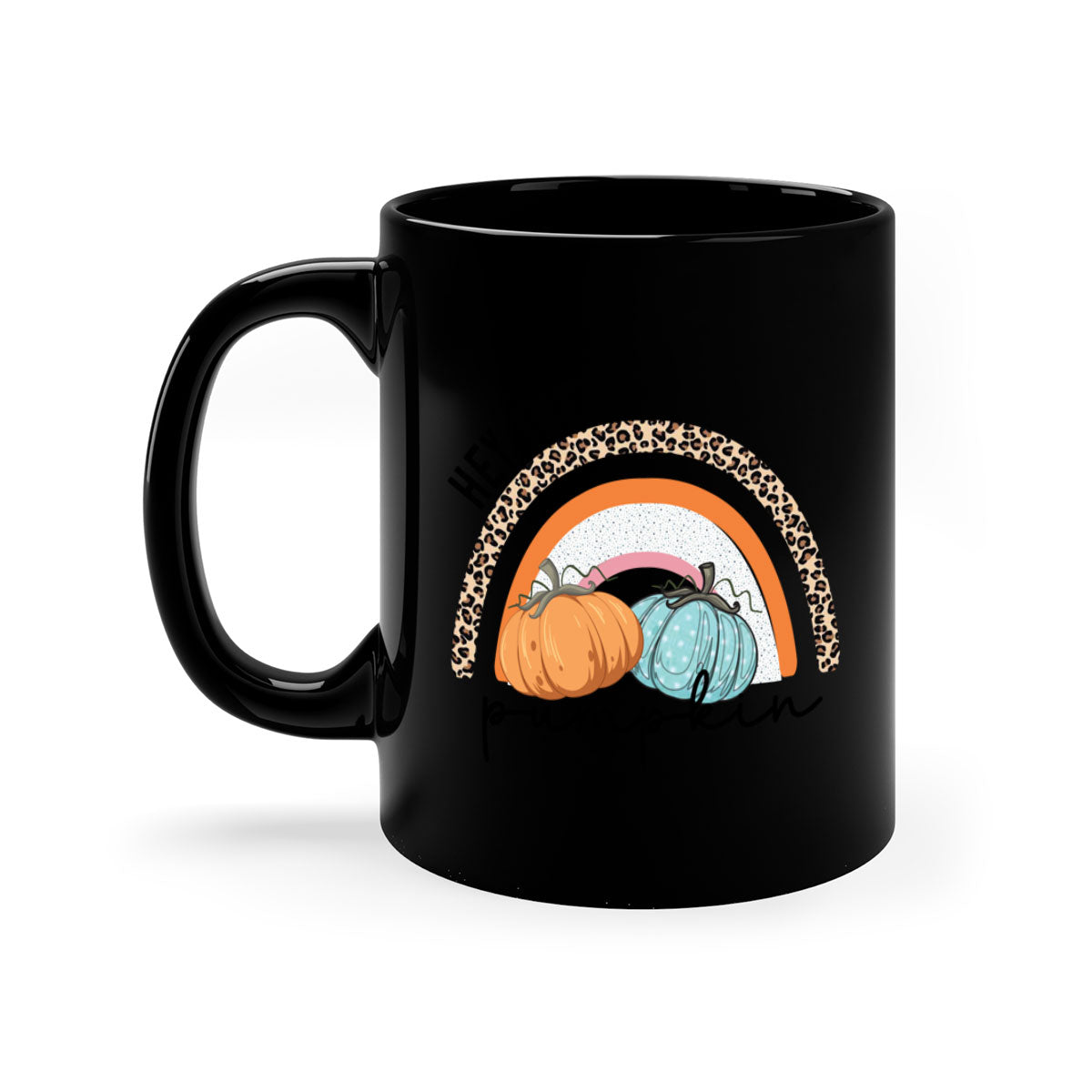 Fall Hey There Pumpkin Mug with colorful handle and interior, showcasing a glossy finish and autumn-themed design.