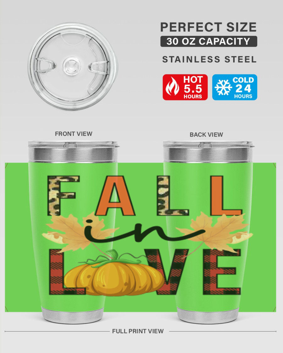 Fall in Love 104# Tumbler, a stylish 20oz double wall vacuum stainless steel tumbler with a copper lining and a drink-thru lid.