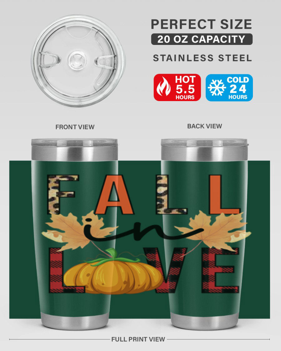 Fall in Love 104# Tumbler, a stylish 20oz double wall vacuum stainless steel tumbler with a copper lining and a drink-thru lid.