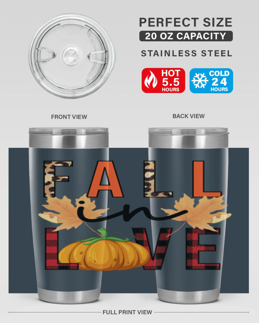 Fall in Love 104# Tumbler, a stylish 20oz double wall vacuum stainless steel tumbler with a copper lining and a drink-thru lid.