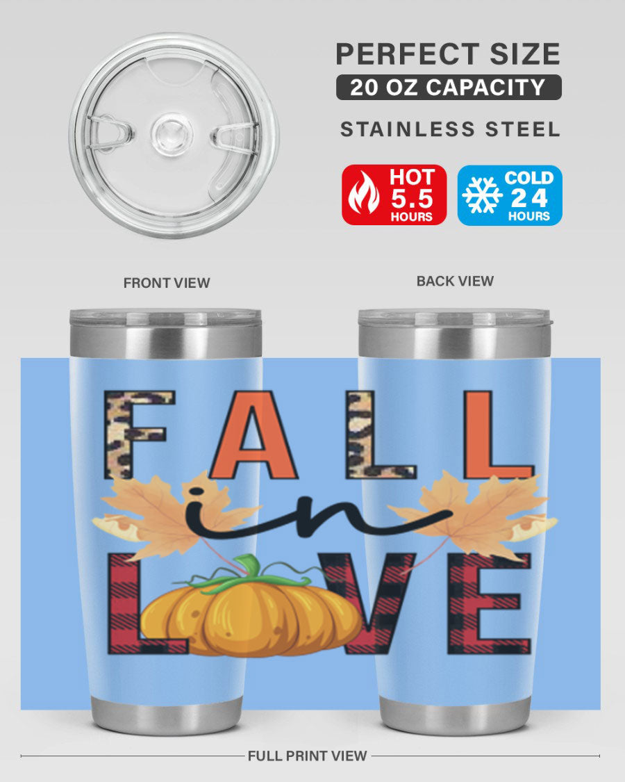 Fall in Love 104# Tumbler, a stylish 20oz double wall vacuum stainless steel tumbler with a copper lining and a drink-thru lid.