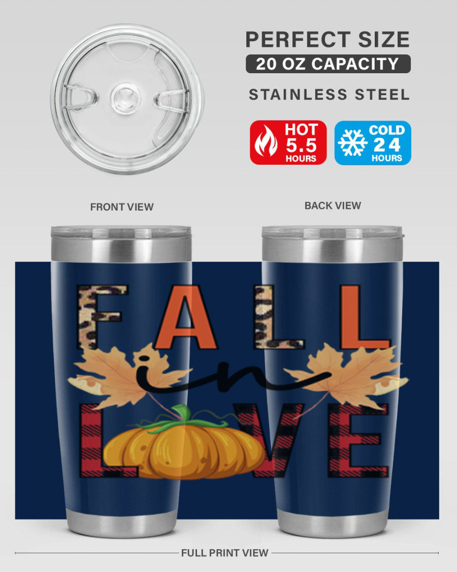 Fall in Love 104# Tumbler, a stylish 20oz double wall vacuum stainless steel tumbler with a copper lining and a drink-thru lid.