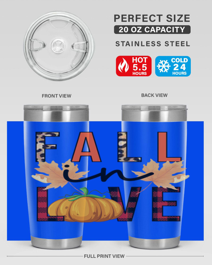 Fall in Love 104# Tumbler, a stylish 20oz double wall vacuum stainless steel tumbler with a copper lining and a drink-thru lid.