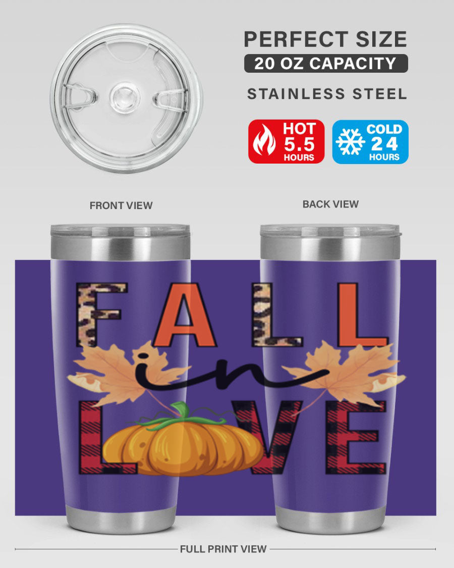 Fall in Love 104# Tumbler, a stylish 20oz double wall vacuum stainless steel tumbler with a copper lining and a drink-thru lid.