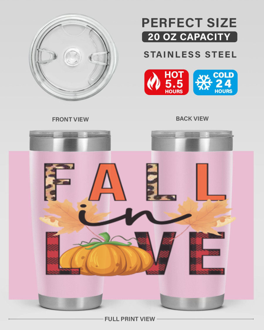 Fall in Love 104# Tumbler, a stylish 20oz double wall vacuum stainless steel tumbler with a copper lining and a drink-thru lid.